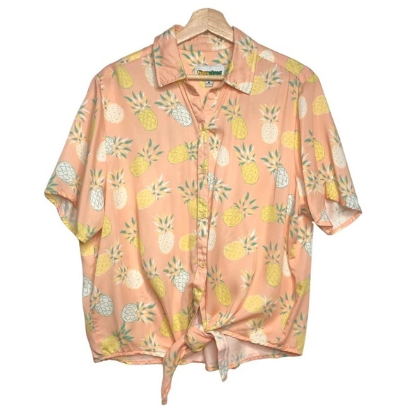 Tipsy Elves Pina Colada button tie front short sleeve casual shirt Sz Lg - Picture 1 of 12